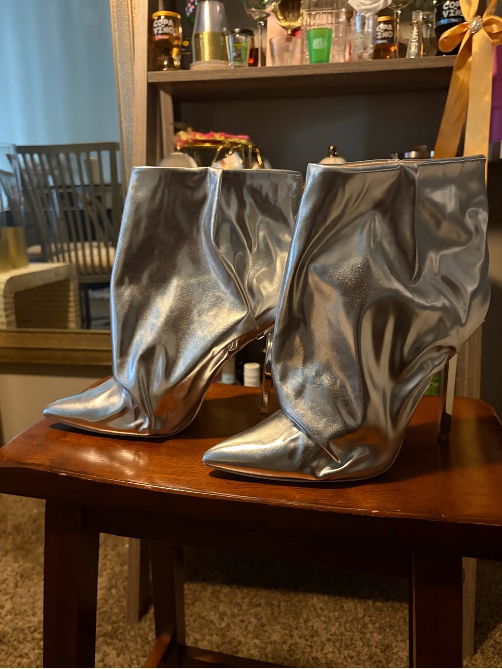 Metallic Silver Women’s Slouchy Pointed-Toe Ankle Boots *Free Gifts w/purchase